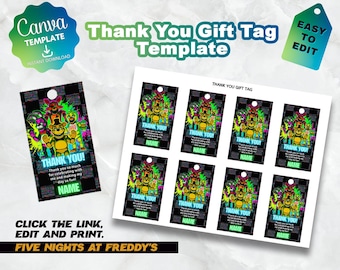 Five Nights at Freddy’s Thank You Gift Tag Template | Printable Party Favor Tags