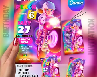 Princess Peach Birthday Invitation | Mario Bros Invitation | Kids Birthday Invite | Canva Digital Printed | Instant Download Canva Template