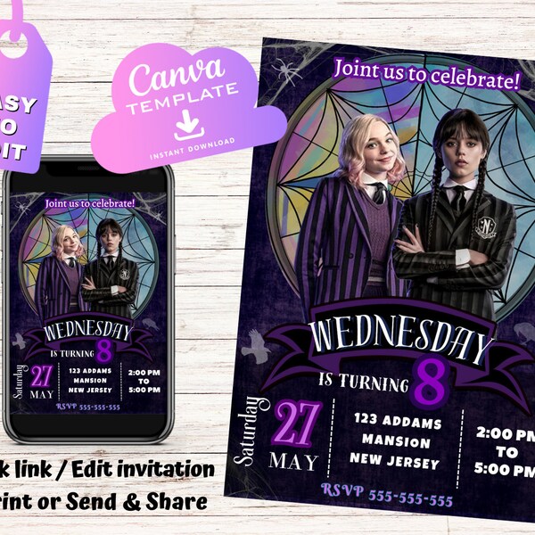 Wednesday Invitation Template Etsy Wednesday Invitation Template Etsy