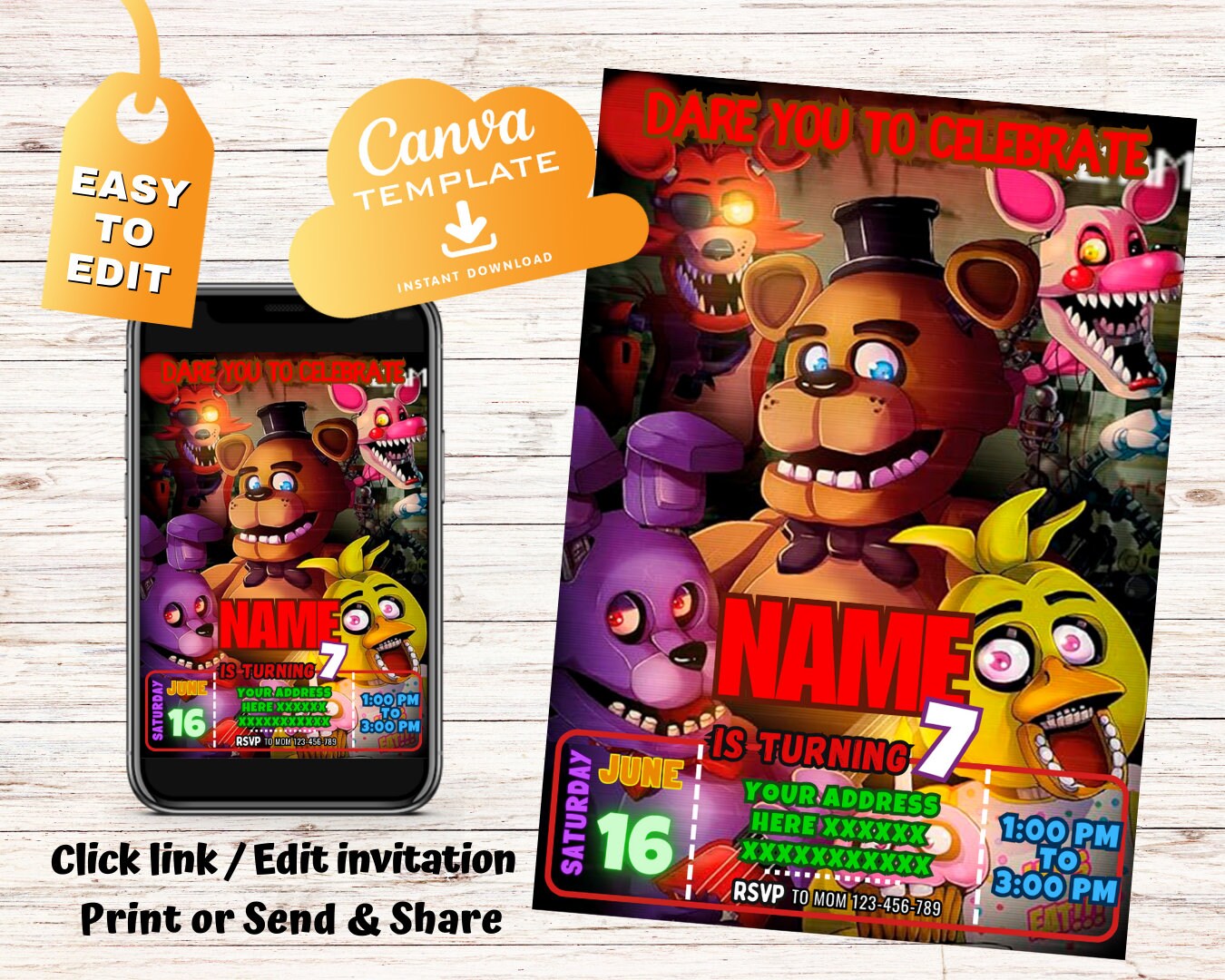 Five Nights at Freddys Birthday Invitation FNAF Invite Canva Digital Five Nights at Freddys Birthday Invitation FNAF Invite Canva Digital