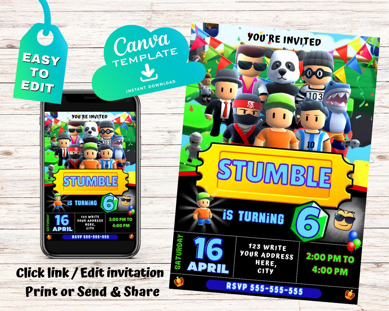 Stumble Guys, Stumble Guys Game, Stumble Guy Game, Stumble Game, DIGITAL  DIY Template Invitation Invite Birthday Party Celebration Download 