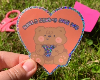 Bear Heart Holographic Sticker | Dishwasher Safe Vinyl Decal