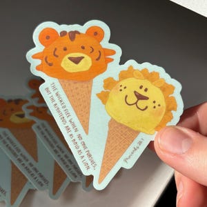 Lion and Tiger Ice Cream Dessert Vinyl Sticker | Proverbs 28:1 Christian Bible Verse Art