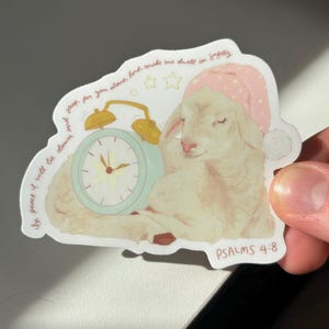 Sleepy Lamb Bible Verse Vinyl Sticker | Psalms 4:8 Nursery Christian Star