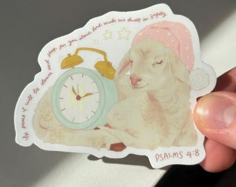 Sleepy Lamb Bible Verse Vinyl Sticker | Psalms 4:8 Nursery Christian Star