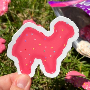 Galleta de circo con forma de animal esmerilado rosa/pegatina de vinilo mate troquelada resistente a la intemperie con confeti divertido y adorable