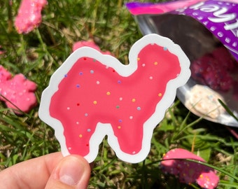 Pink Frosted Circus Animal Cracker Cookie | Cute Fun Confetti Weatherproof Die-Cut Vinyl Matte Sticker Decal