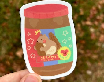 Peanut Butter Jar Squirrel Sticker | Weatherproof Vinyl Decal