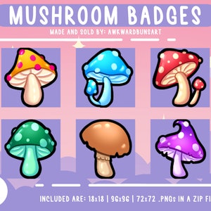 Mystical Mushroom Twitch Sub Badges / Bit Badges / Fantasy / Kawaii / Streamer / Nature