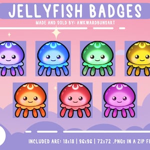 Jellyfish Twitch Sub Badges / Bit Badges / Ocean / Kawaii / Streamer / Colorful