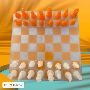 Chess Set | Orange | Silvery White | Resin Chess Set | Board Game | Checkers