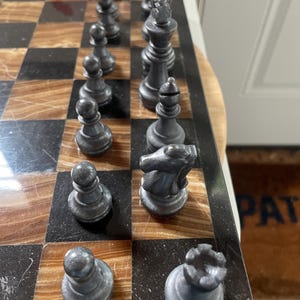 Chess Set | Black | Tan | Marble Chess Set | Board Game | Resin Chess Pieces