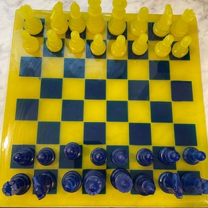 Chess Set | Blue | Yellow | Resin Chess Set | Board Game | Checkers