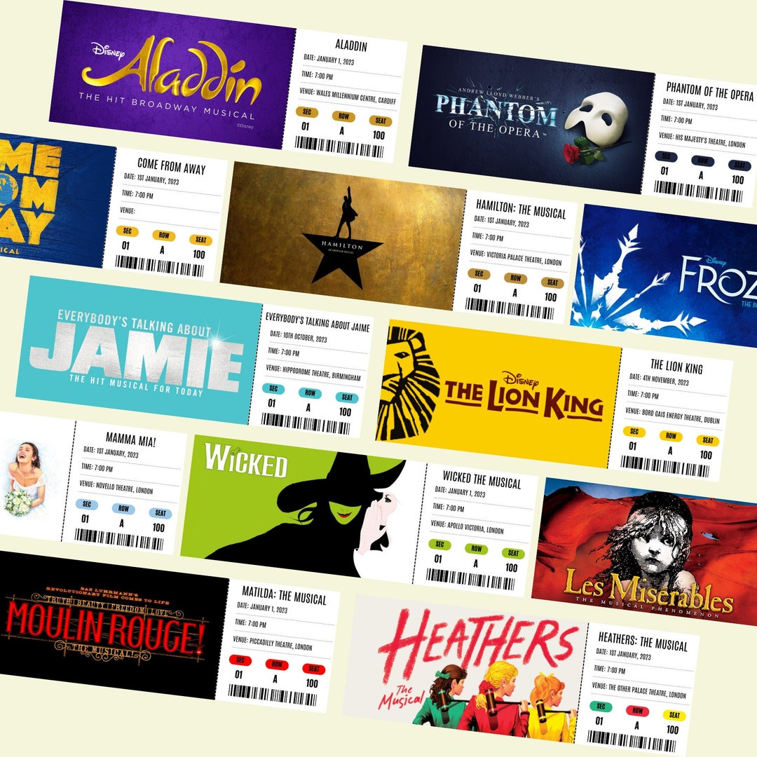 Personalised Musical Theatre Tickets, Customizable Theatre Ticket