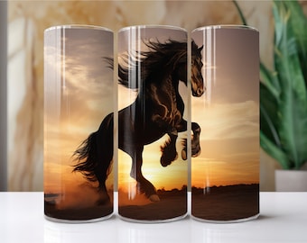 Pôr do sol do cavalo selvagem do garanhão preto 20 onças. Skinny Tumbler Wrap Sublimação Design Digital Baixar Arquivo PNG