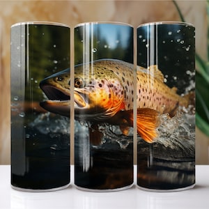 Trout Fish Leaping Out Of Water 20 Oz. Skinny Tumbler Wrap Sublimation Design Digital Download PNG File