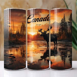 Canada Moose Lake Sunset 20 Oz. Skinny Tumbler Wrap Sublimation Design Digital Download PNG File