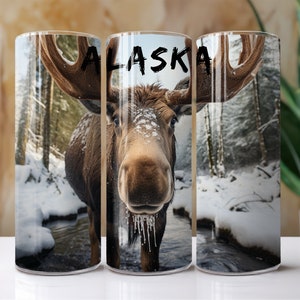 Alaska Moose 20 Oz. Skinny Tumbler Wrap Sublimation Design Digital Download PNG File
