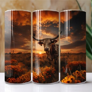 Texas Longhorn 20 Oz. Magere Tumbler Wrap sublimatie ontwerp digitale download PNG-bestand