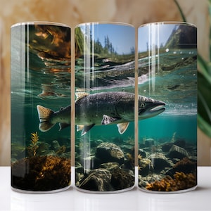 Salmon Swimming Underwater Clear Lake River Fish 20 Oz. Skinny Tumbler Wrap Sublimation Design Digital Download PNG File