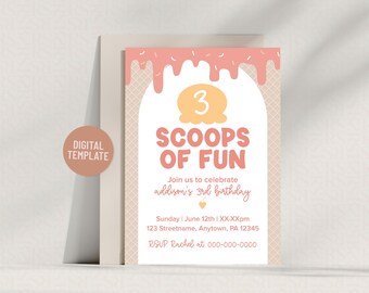 Invitación de cumpleaños con helado: Plantilla editable (descarga digital)