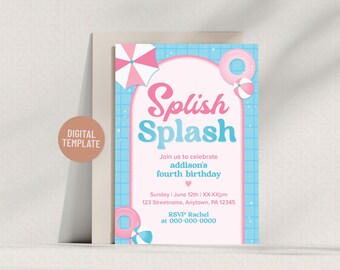 Invitación a fiesta en la piscina: Plantilla de cumpleaños "Chapoteo" (Descarga digital)