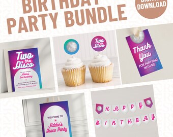 Retro Disco 2nd Birthday Party Pack: Editable Printable Templates (Digital Download)