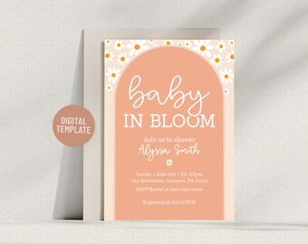 Invitación floral boho para baby shower: plantilla editable de 5 x 7 para niñas - Descarga digital instantánea