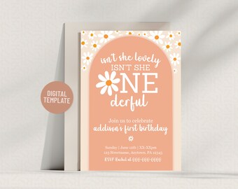 Floral 'Onederful' First Birthday Invitation | Editable Boho Girl Party Template - Instant Download