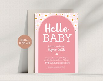 Plantilla de invitación para baby shower con margaritas rosas: editable, 5x7 (descarga digital)