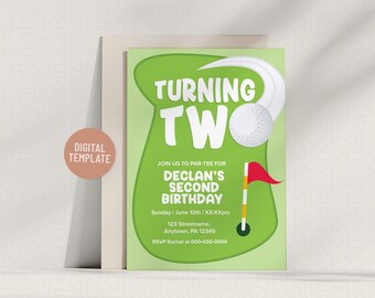 Celebrate Turning Two! Boy’s 2nd Birthday Golf Invitation | Editable 5x7 Template | Instant Digital Download