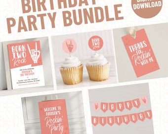 Pink Rock and Roll 2nd Birthday Party Bundle (Digital Download)