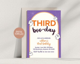 Invitación de cumpleaños con temática de fantasmas espeluznantes para niños / Plantilla editable de fiesta de Halloween de 5 x 7 "Boo-Day"