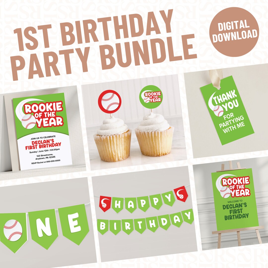 Editable 5x7 Boy's Rookie of the Year Baseball 1st Birthday Party ...