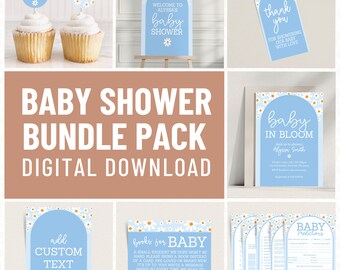 Blue Floral Baby Shower Bundle: "Baby In Bloom" Theme (Digital Download)