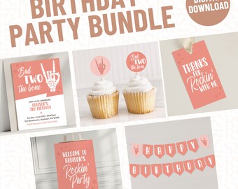 Rock and Roll 2nd Birthday Party Bundle: Pink Bad Two The Bone Theme (Digital Download)