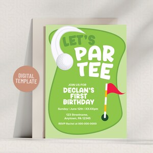 Célébrez un t-shirt « Un trou d'un coup » ! | Invitation partie de golf | Modèle 5 x 7 modifiable | Téléchargement numérique instantané