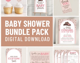 Cowgirl Baby Shower Bundle: Bearbeitbare Einladung, Schild, Spiele (Digitaler Download)