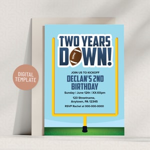 Two Years Down 2nd Birthday Party Football Theme Invitation | Editable Template 5x7 Instant Download