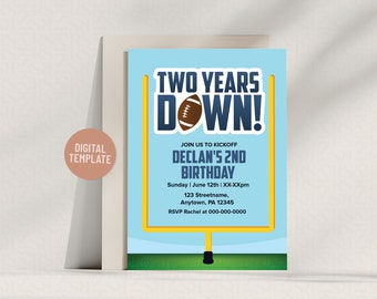 Invitación para fiesta de cumpleaños número 2 de Two Years Down con temática de fútbol / Plantilla editable 5x7 Descarga instantánea