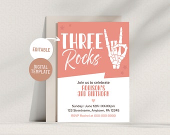 Pink Any Age Girl's Rock and Roll Theme Birthday Party Invitation | Editable Template 5x7 Instant Download