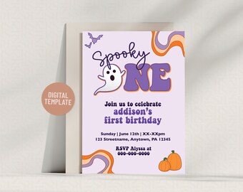Gruseliges Mädchen Halloween Thema ersten Geburtstag Party Einladung bearbeitbare Vorlage 5 x 7 Instant Download