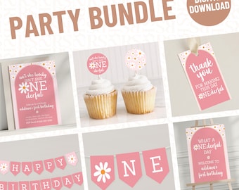 Plantillas para fiesta de primer cumpleaños de niña, de estilo bohemio, editables e imprimibles, con motivos florales "Onederful": descarga instantánea