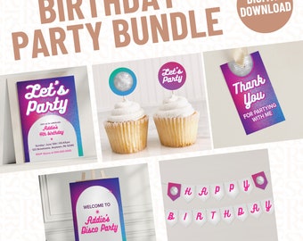 Retro Disco Birthday Party Pack: Editable Printable Templates (Digital Download)