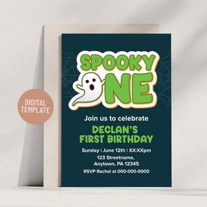Spooky One Boy&#39;s Halloween Ghost Theme Einladung zur ersten Geburtstagsfeier | Bearbeitbare Vorlage 13x18 Sofortiger Download