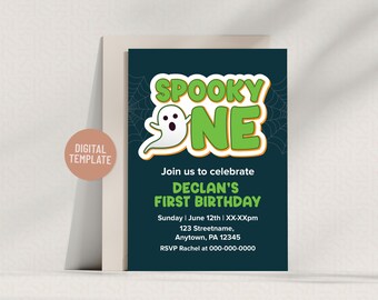 Invitación de primer cumpleaños de fantasma: Escalofriante, plantilla editable (descarga digital)