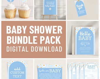Blue Daisy Baby Shower Bundle: Editable Templates (Digital Download)