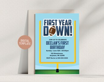 Invitación de primer cumpleaños editable con temática de fútbol / Plantilla digital de 5 x 7 para fiesta de touchdown de niño