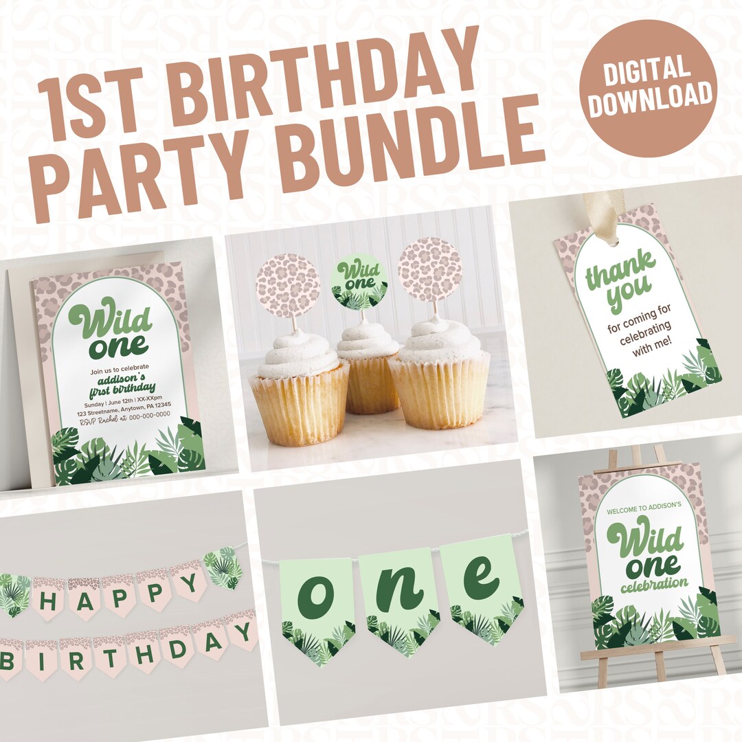 Editable Jungle Safari Wild One 1st Birthday Party Pack Bundle ...