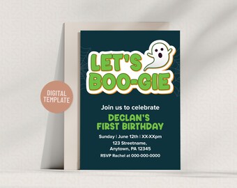 Invitación para fiesta de Halloween: temática de fantasmas, para niño (plantilla digital editable)